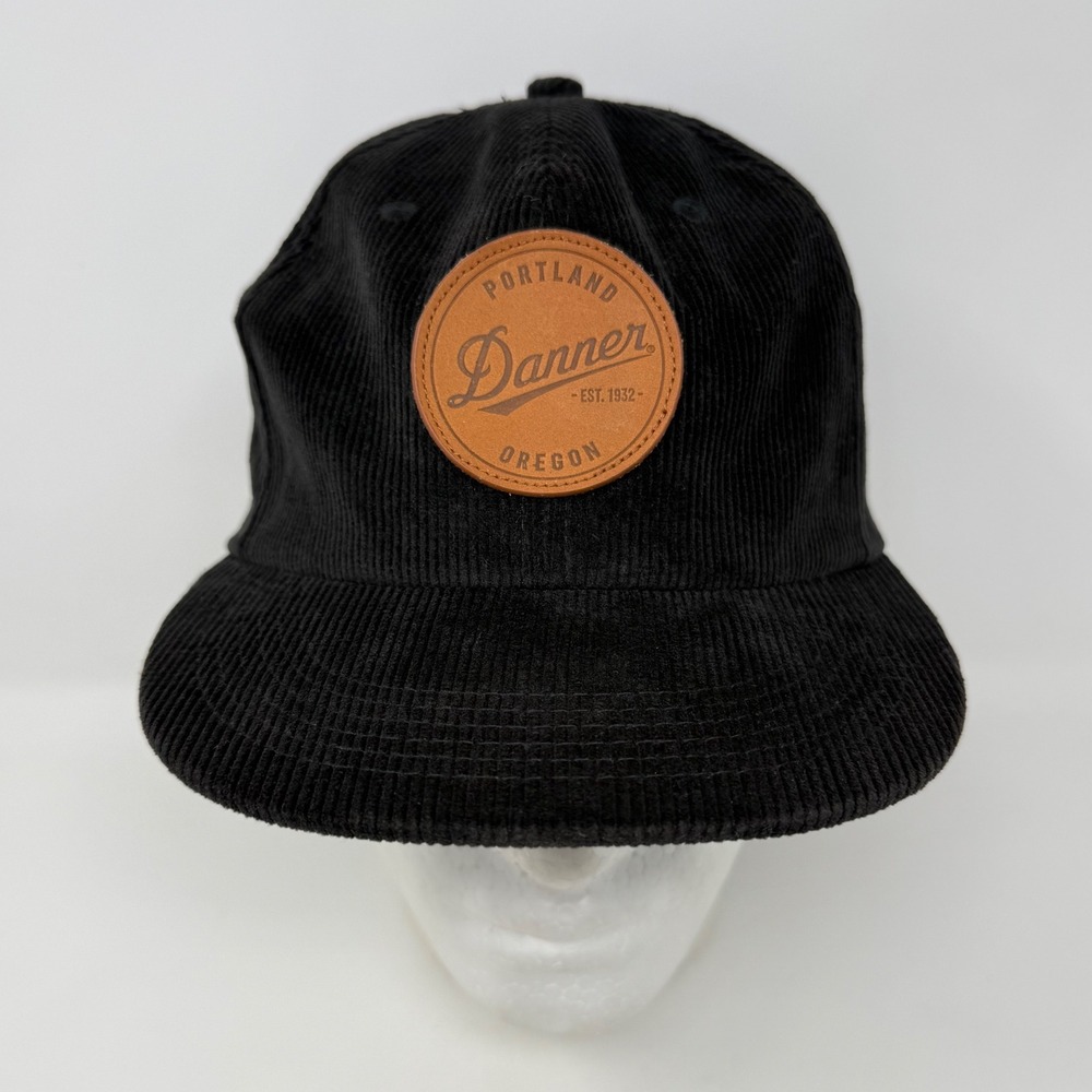 Danner Portland Oregon Black Corduroy Leather Patch Strapback Hat Mens Cap‎